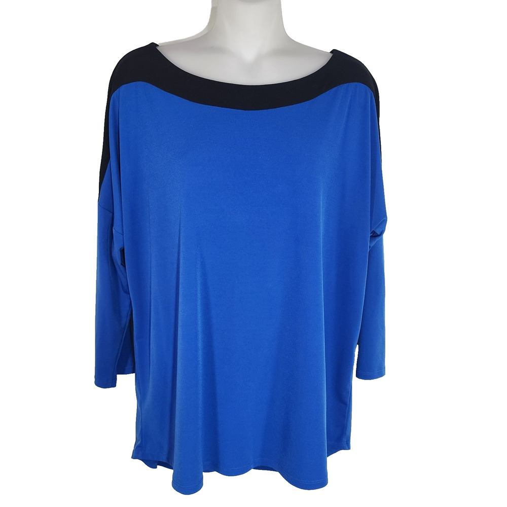 Chico's Womens Top Size 2 Large Infinity Blue 3/4 Sleeve Gianna Scoop Colorblock
